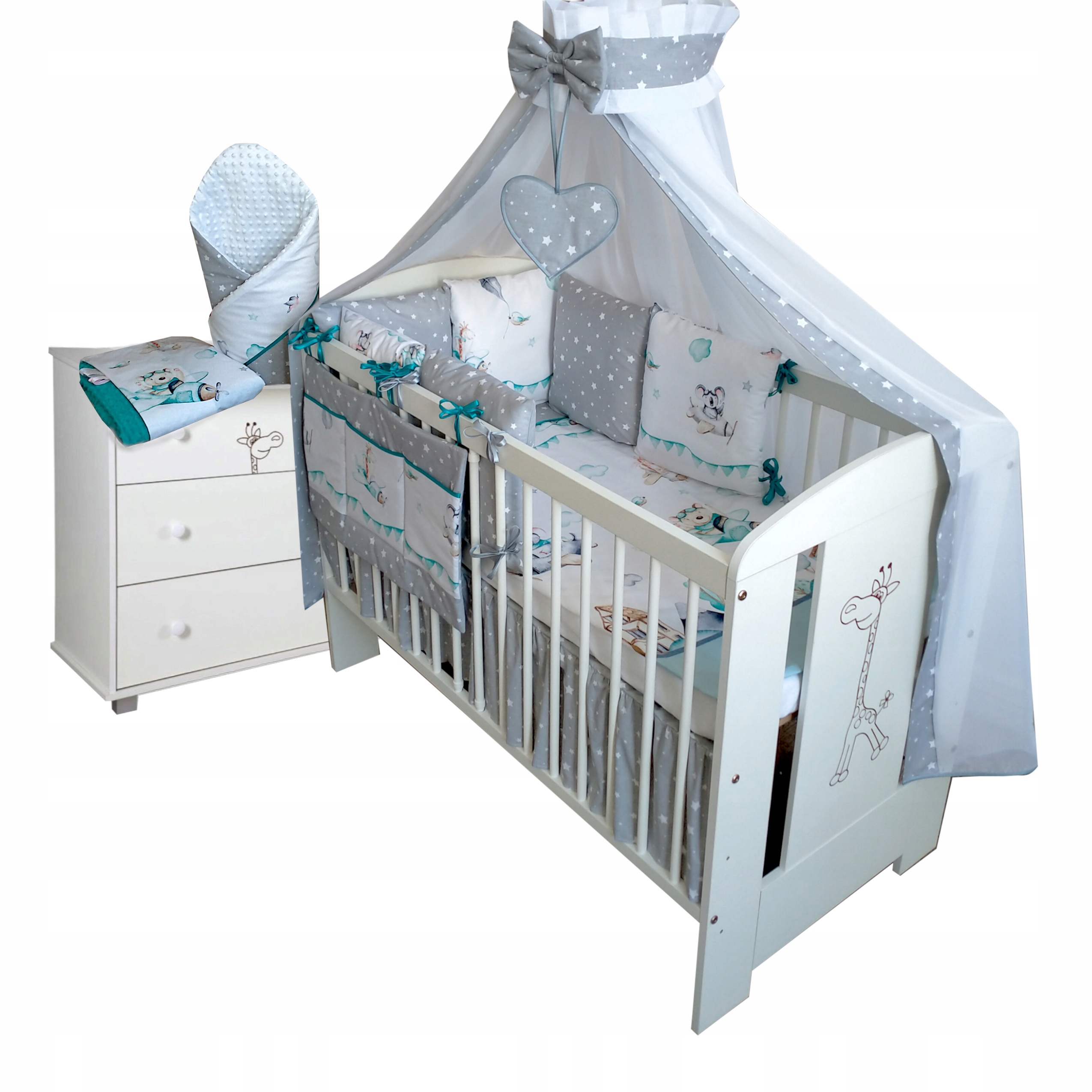 

Łóżeczko Materacyk Pościel Minky do wózeczka 22ele