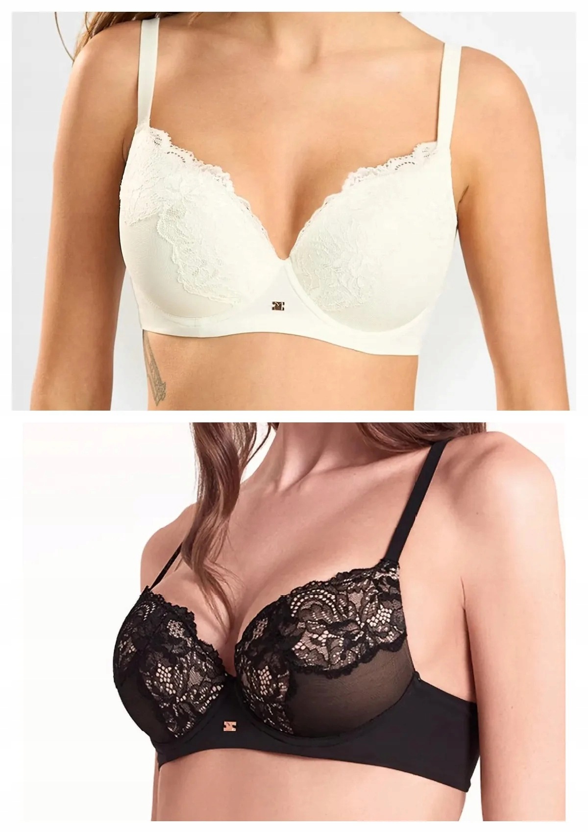 Lormar Saten 1900 podprsenka plunge push-up 2 ks ecru černá 90C