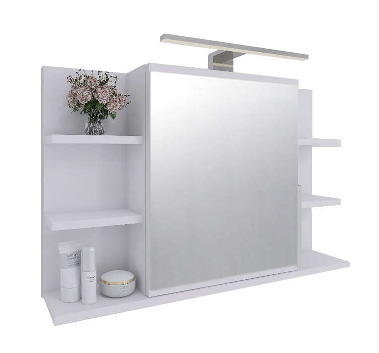 Koupelnová skříňka bílá matná 80x50 cm 6 polic Led osvětlení zrcadlo
