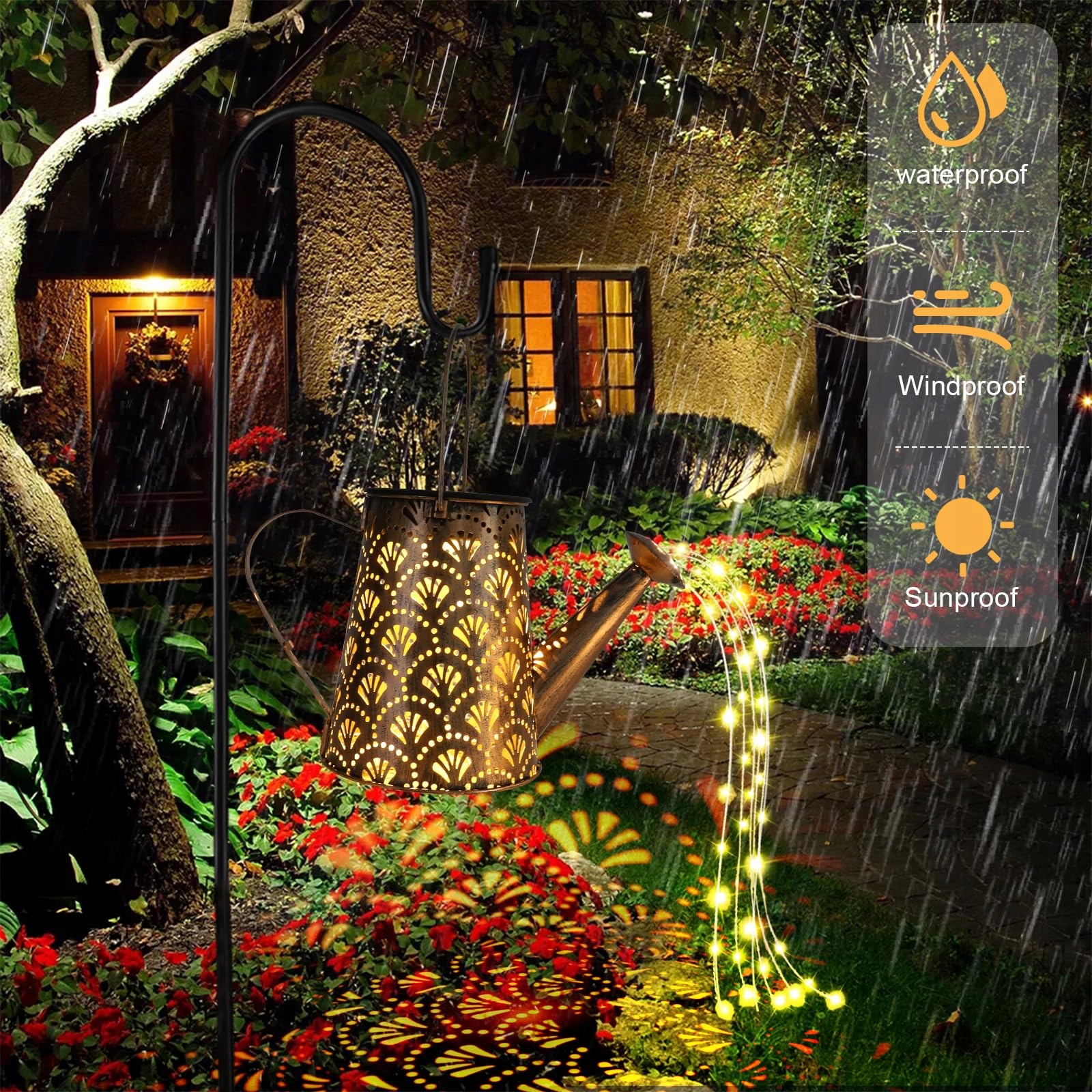 Konewka Solarna LED Ogrodowa Nowoczesna Dekoracja Z Lampkami 75cm GUKKK — miniatura 3