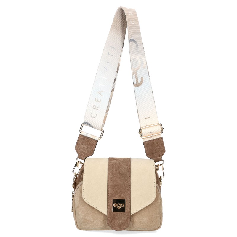 Torebka Damska Zamszowa Skórzana Ego ES0276CR Mała Listonoszka beżowa