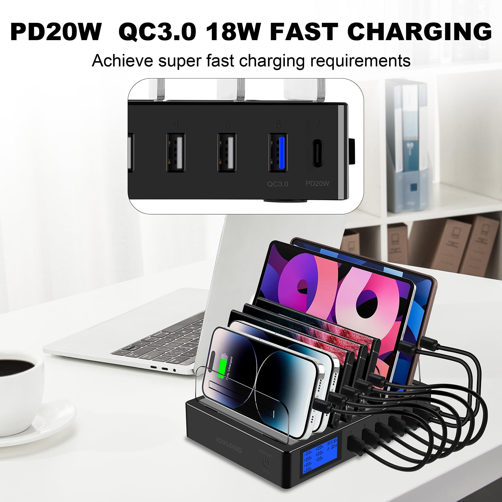 Szybka stacja ładująca PD20W QC3.0 z wieloma portami USB, 7 w 1 — miniatura 6