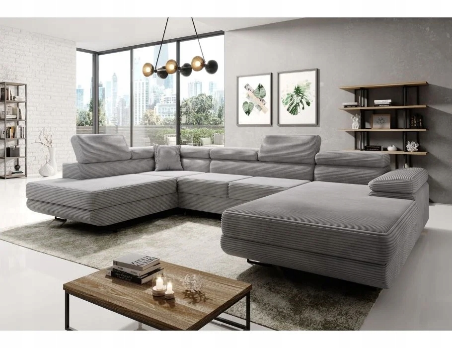 Módní rohová sedací souprava šedý Astorp U levý se dvěma nádobami