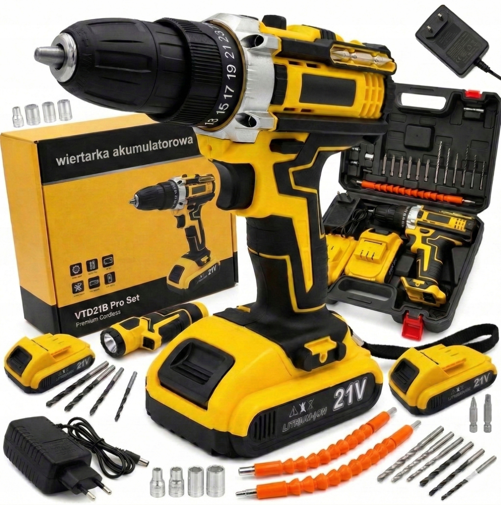 Wiertarko Wkrętarka Akumulatorowa Udarowa 21V 2x Aku Solidna Mocna