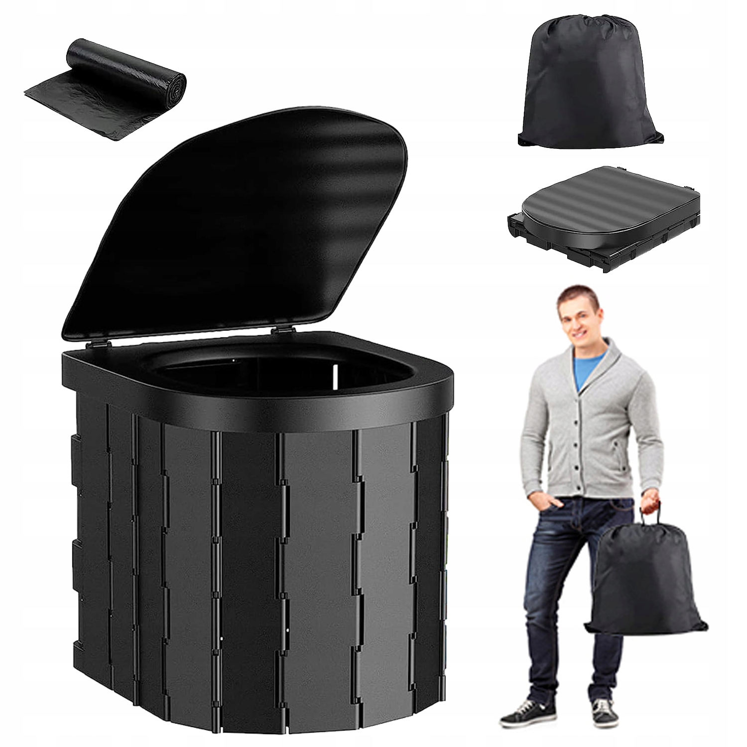 Toaleta Turystyczna Składana Przenośna Worki Pokrowiec Do Kampera Namiot