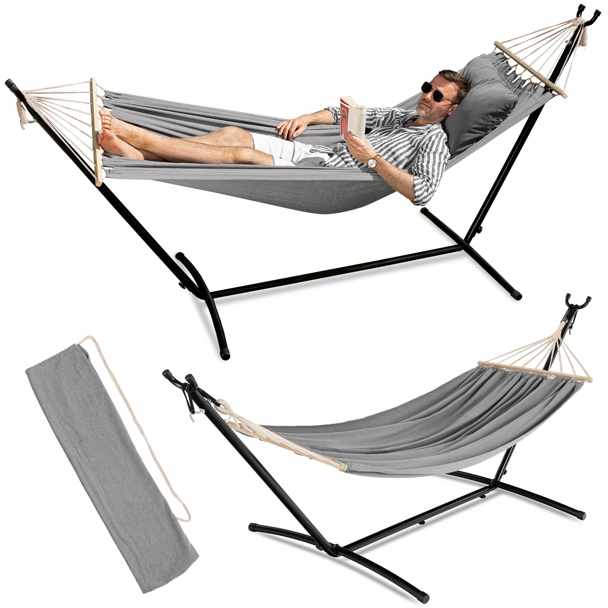 Hamak ogrodowy dwuosobowy ze stelażem metal Lecco szary di volio