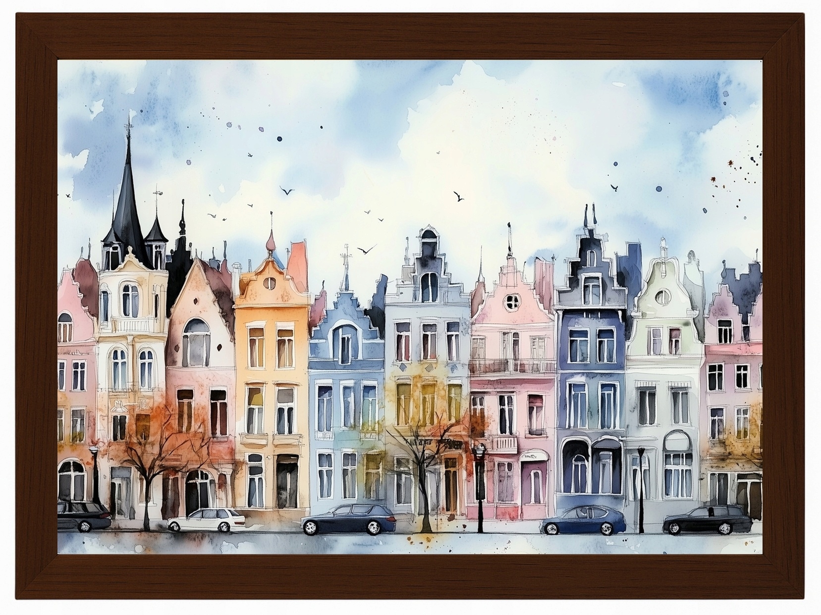 Plakát Rámeček Dřevo Barevné Kamínky Belgické Domky Ulice 100x70