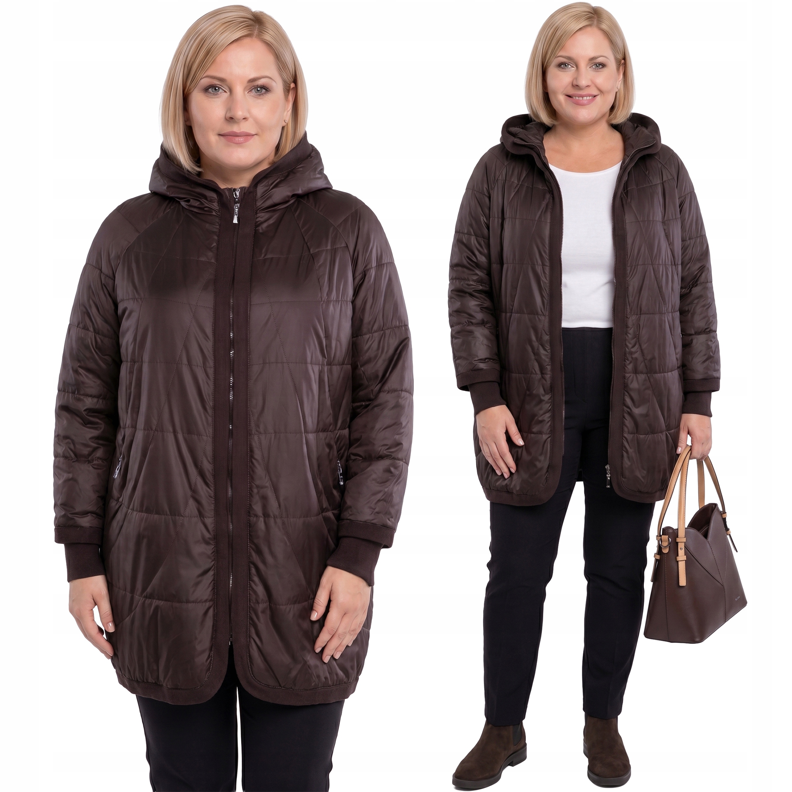Tmavě hnědá bunda s manžetou plus size velikost 58