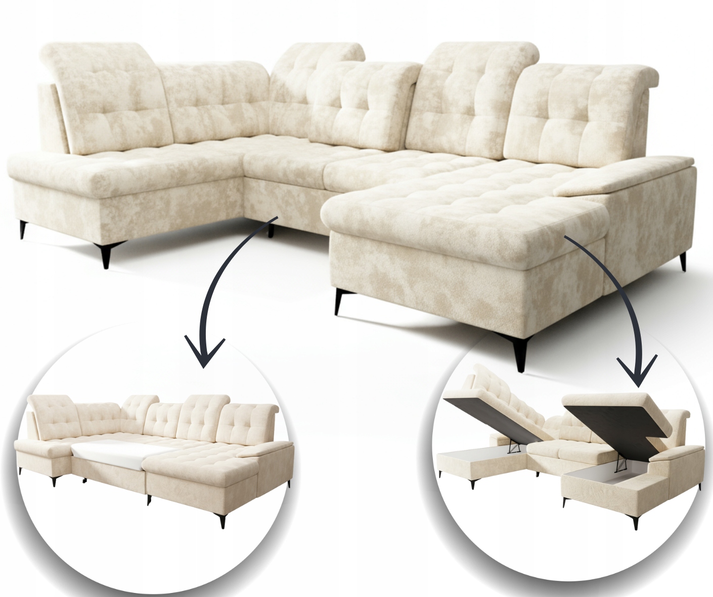 Rohová Sedací Souprava Velký Rozkládací 343 X 210 CM Nastavitelný Skladová Nabídka Sofia