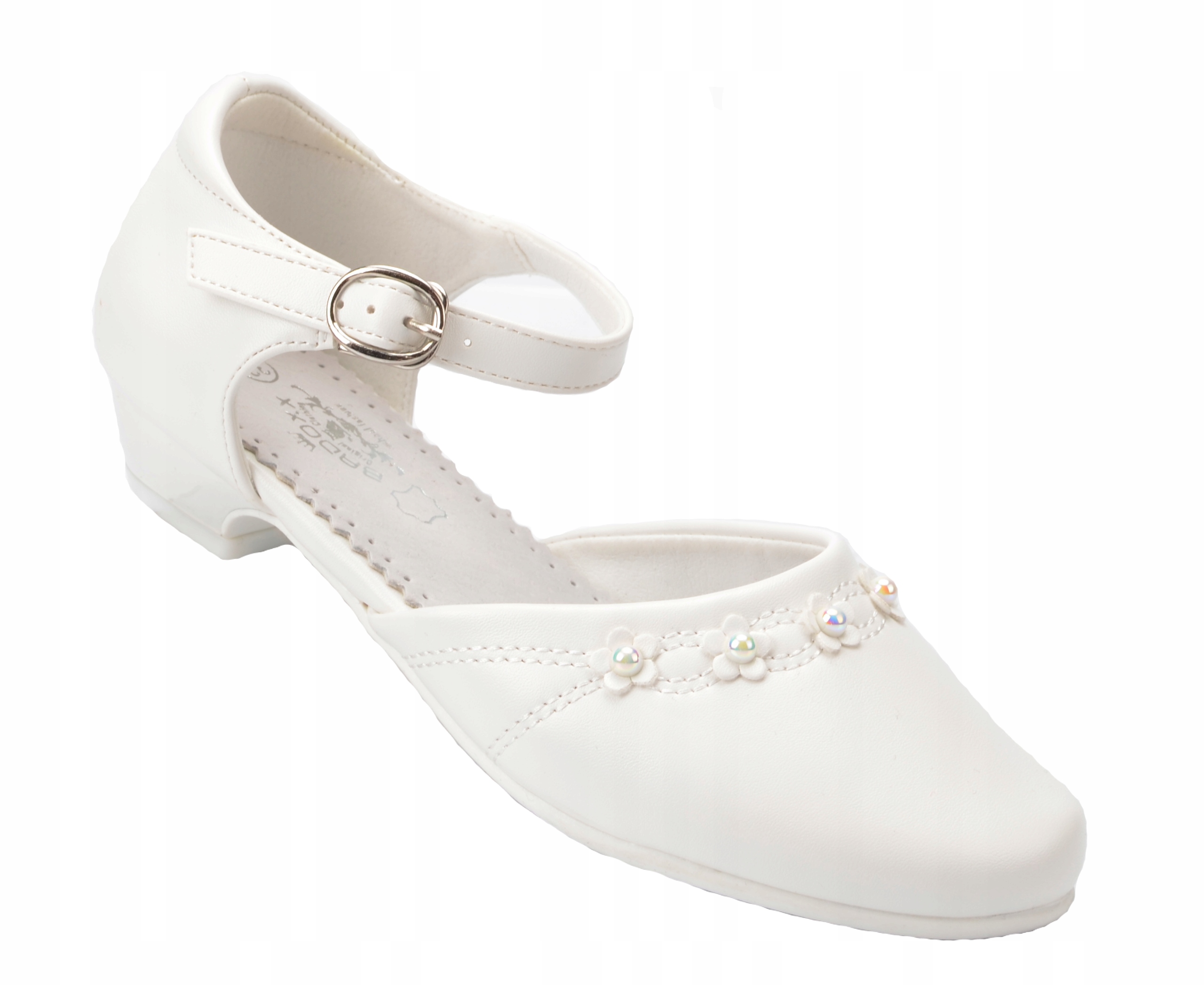 

Buty Komunijne Balerinki Perełki Obcas Białe 37