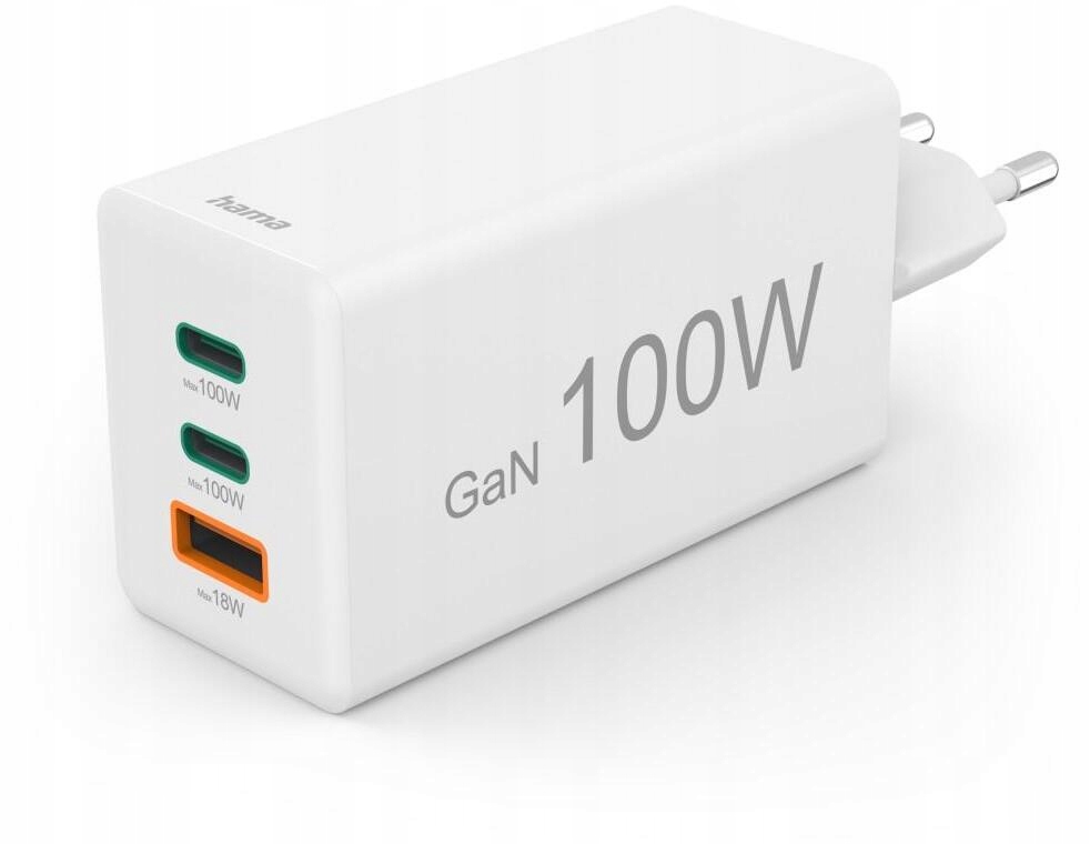Ładowarka sieciowa Hama 100W, 2 x Usb-c, 1 x Usb-a, szybkie ładowanie biała