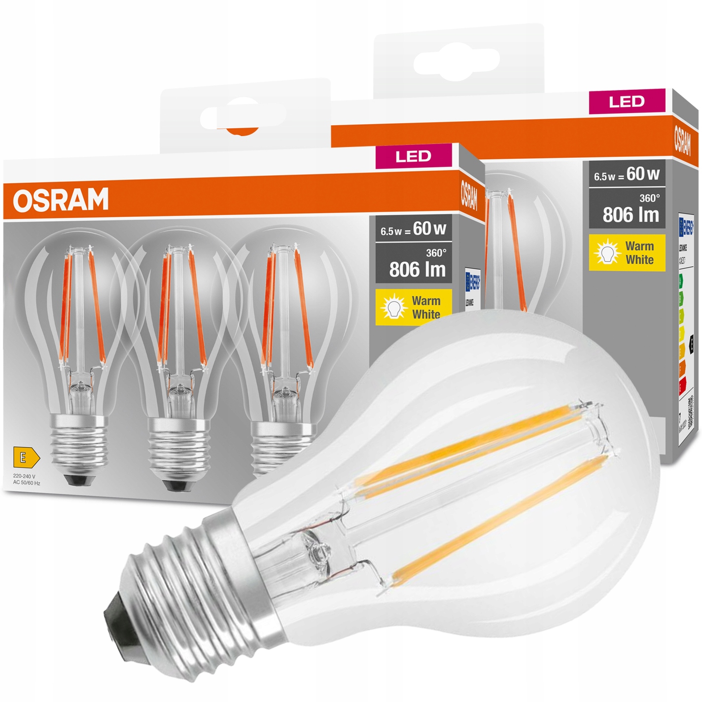 

Zestaw 6x Żarówka Led E27 7W 60W 806lm Osram