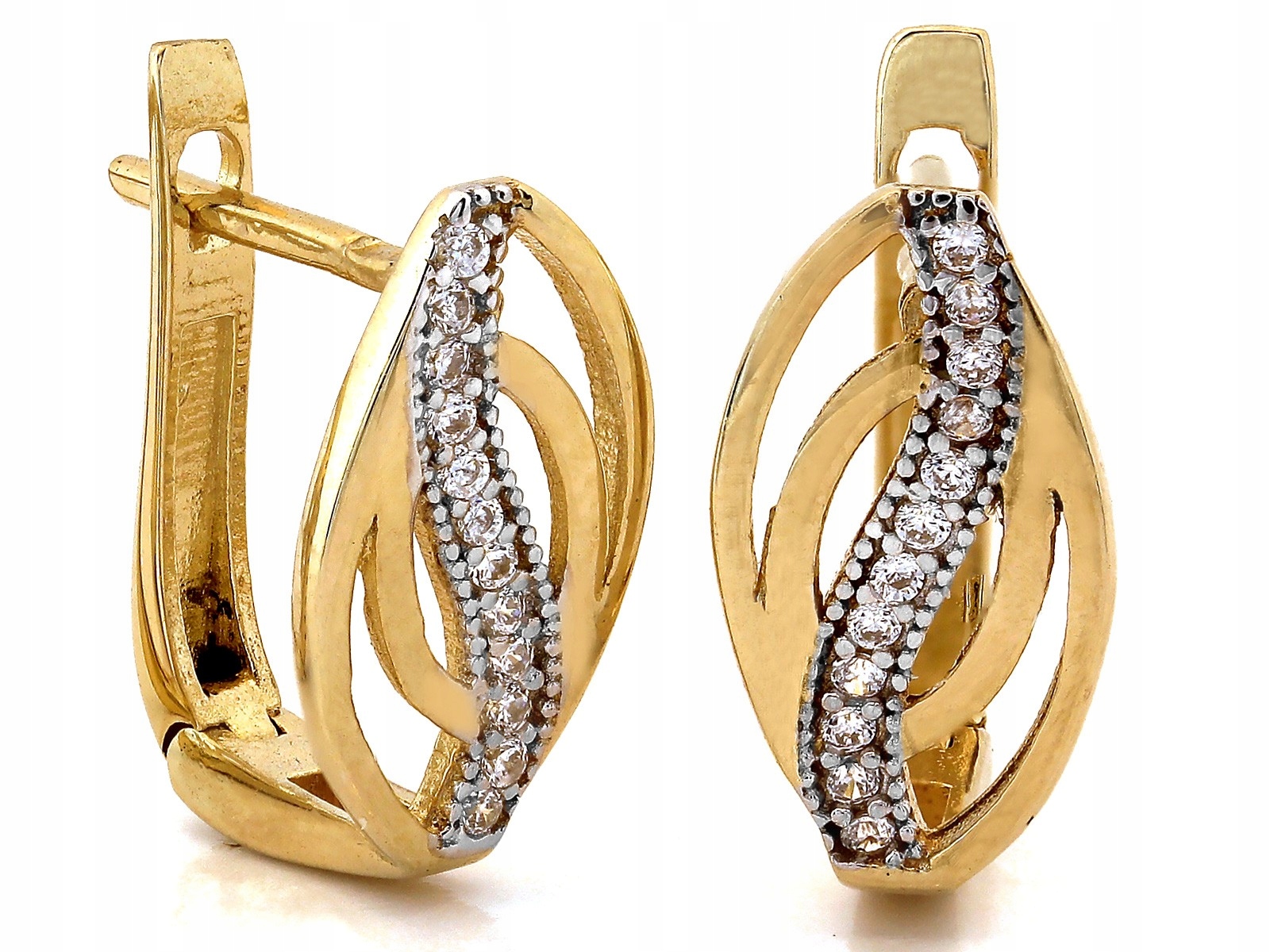 Zlaté náušnice se zirkony pr 585, pohodlné anglické zapínání, hmotnost 2.16 g