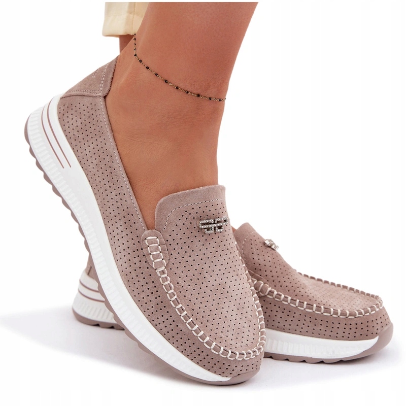 Mokasíny Dámské Lehké Polobotky Comfort Shoes Ze Semiše Tmavě Béžové 40