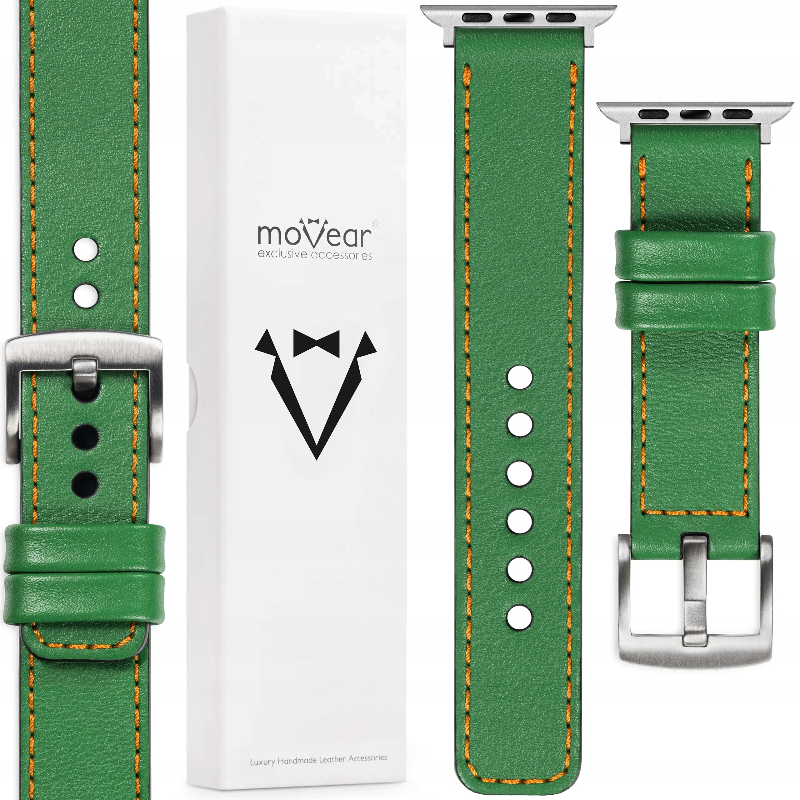 Kožený řemínek pro Apple Watch Ultra 10 9 8 7-1 Se 49/46/45 Zelený