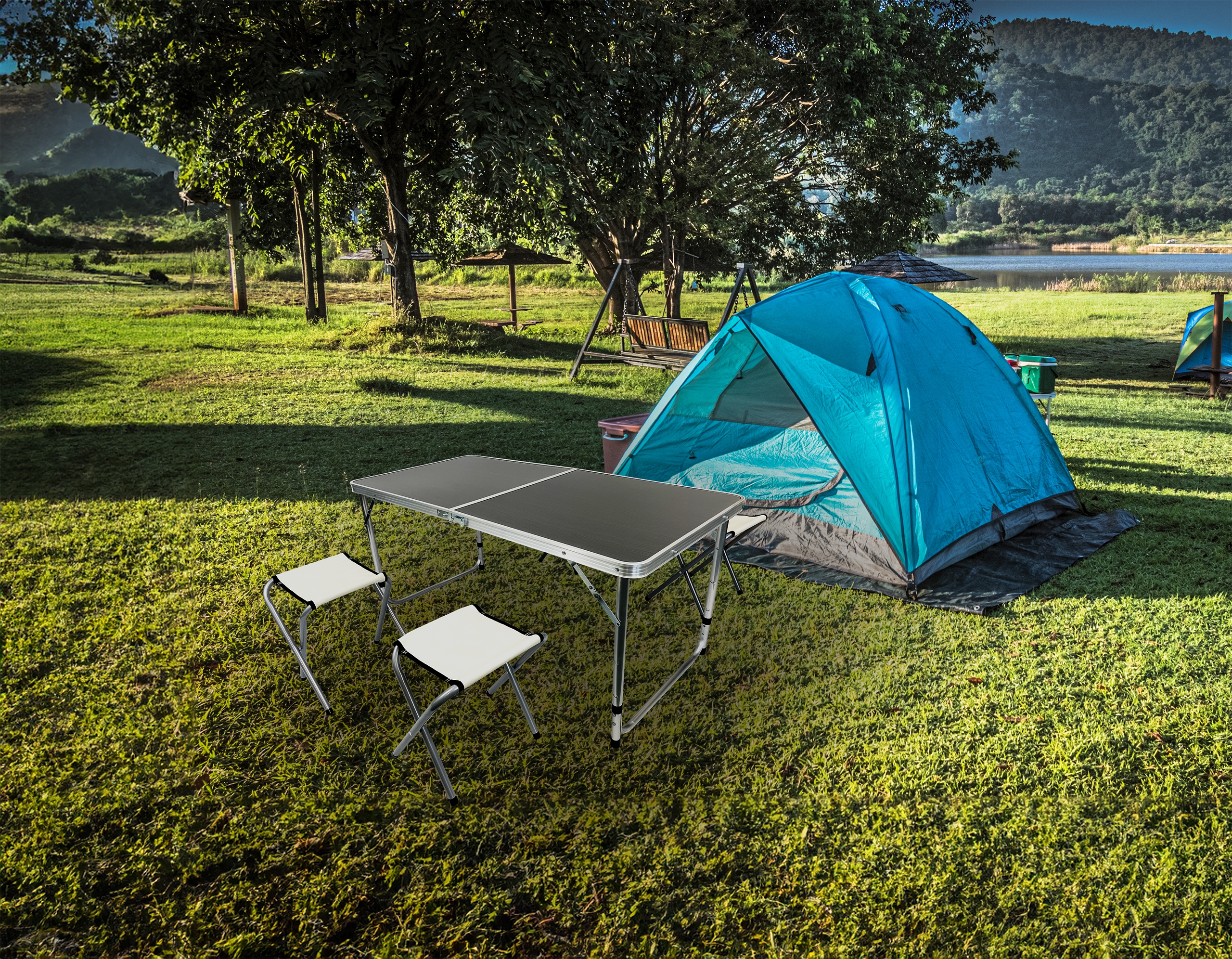 ZESTAW KEMPINGOWY BIWAKOWY TURYSTYCZNY STOLIK + 4 STOŁKI SC1003 C. SZARY Materiał stelaża aluminium