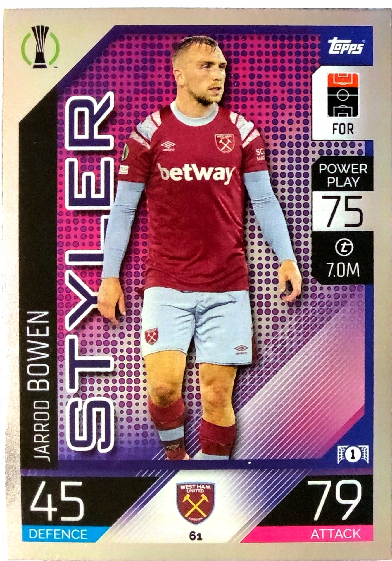 Topps Match Attax 2022-2023 Styler 61 Jarrod Bowen West Ham United
