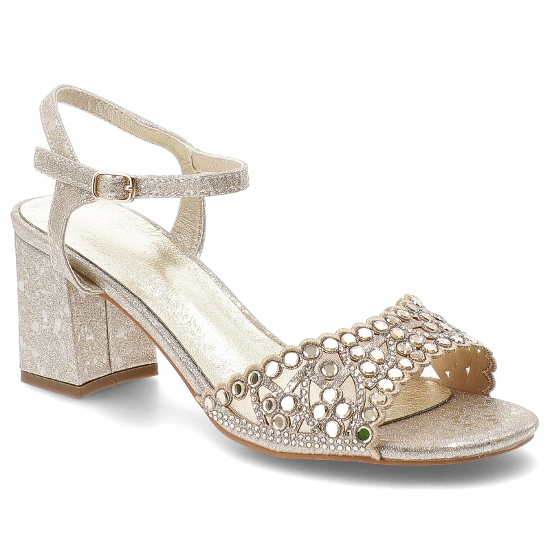Dámské sandály S.barski SR61-0103 Elegantní Na Sloupku Zirkony Zlaté