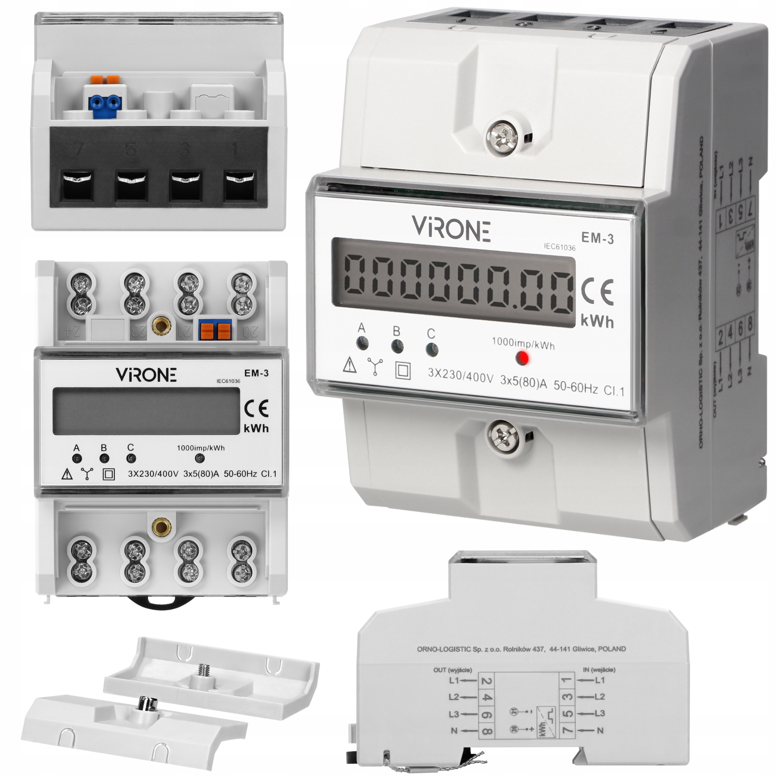 Orno Virone Elektroměr EM-3 3 Fázový 80A Bez MID Din