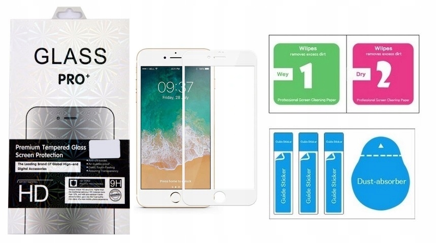 

Szkło Hartowane 9H 5D iPhone 6 6s Białe Zestaw Box