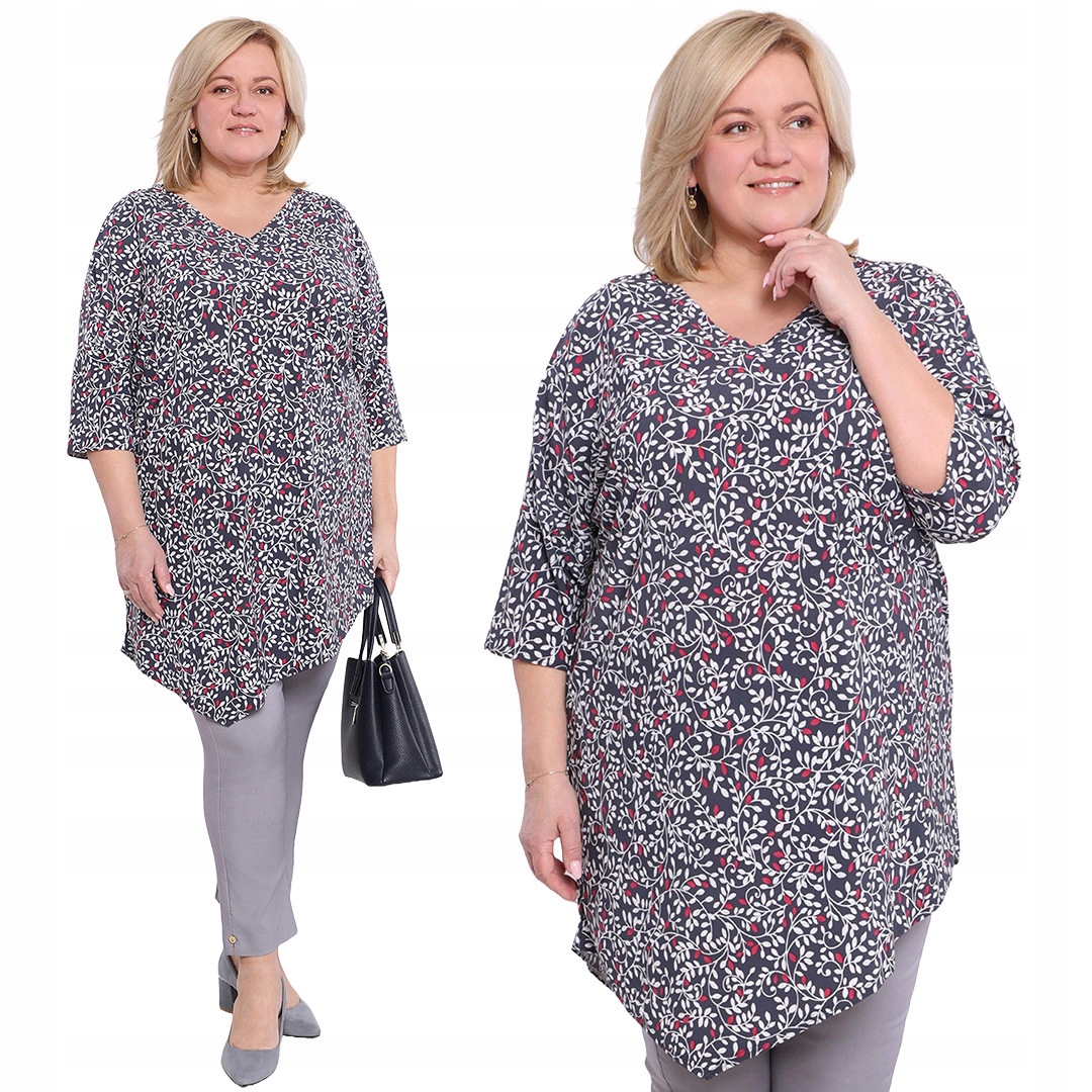 Tmavě modrá tunika s bílo-červenými lístky 56/58