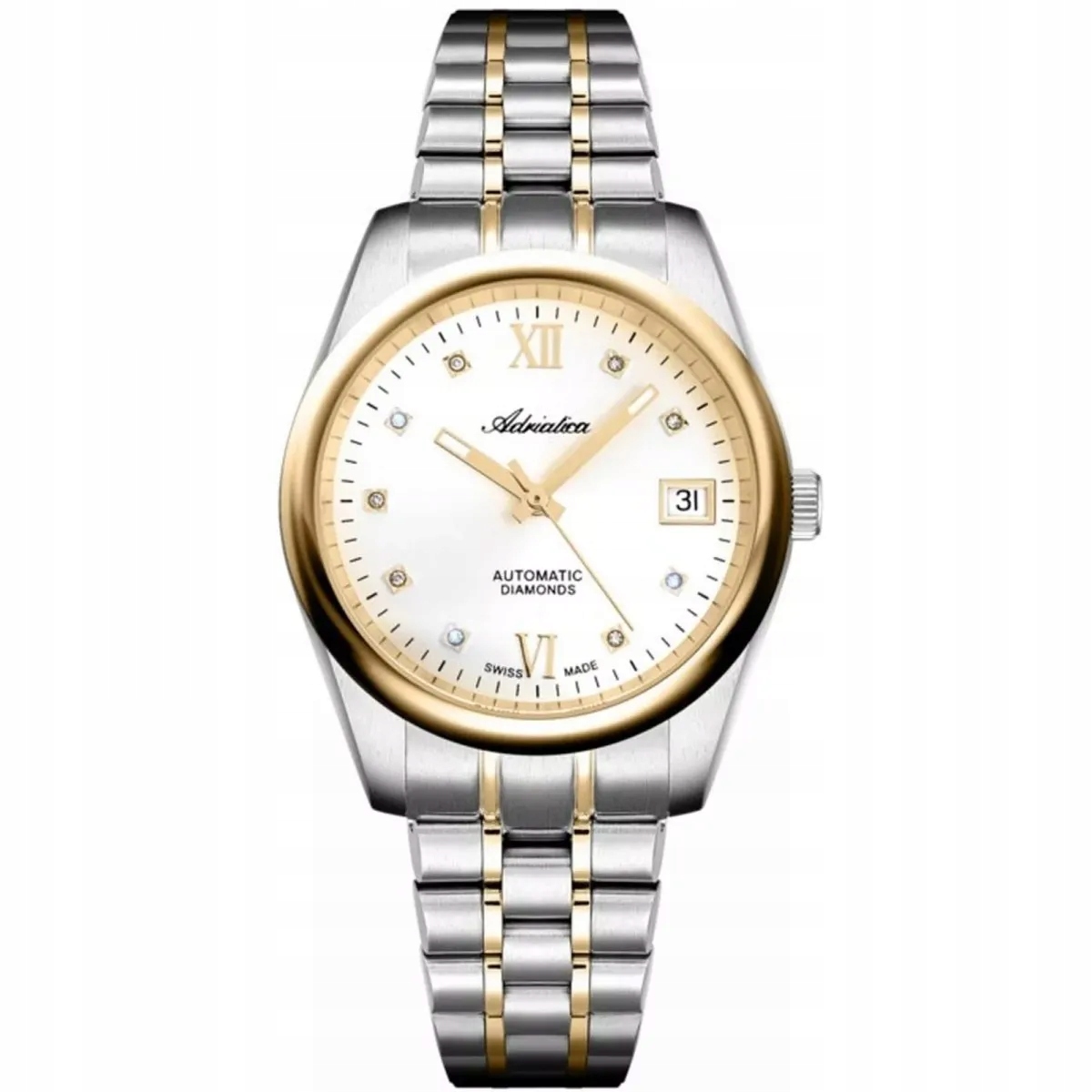 Adriatica Dámské hodinky Automatic Diamonds na stříbrno-zlatém náramku