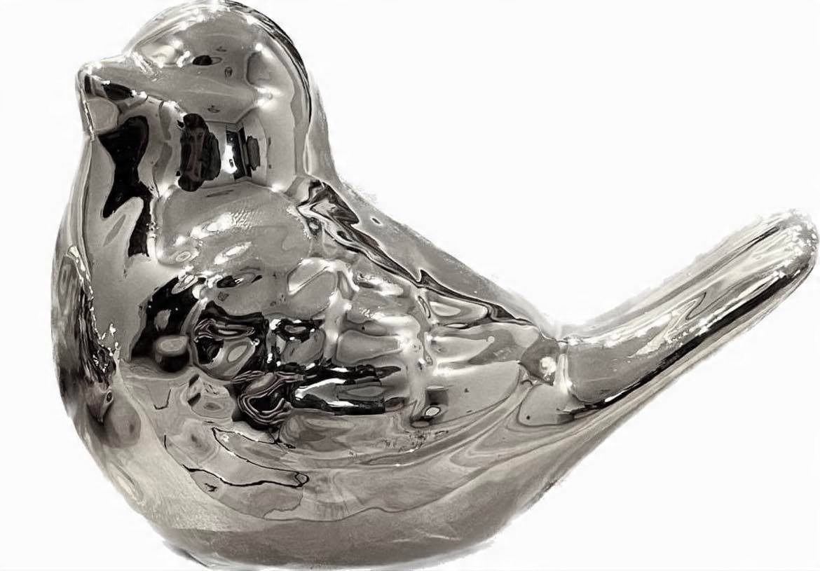

Figurka ptak ptaszek ceramiczny srebrny