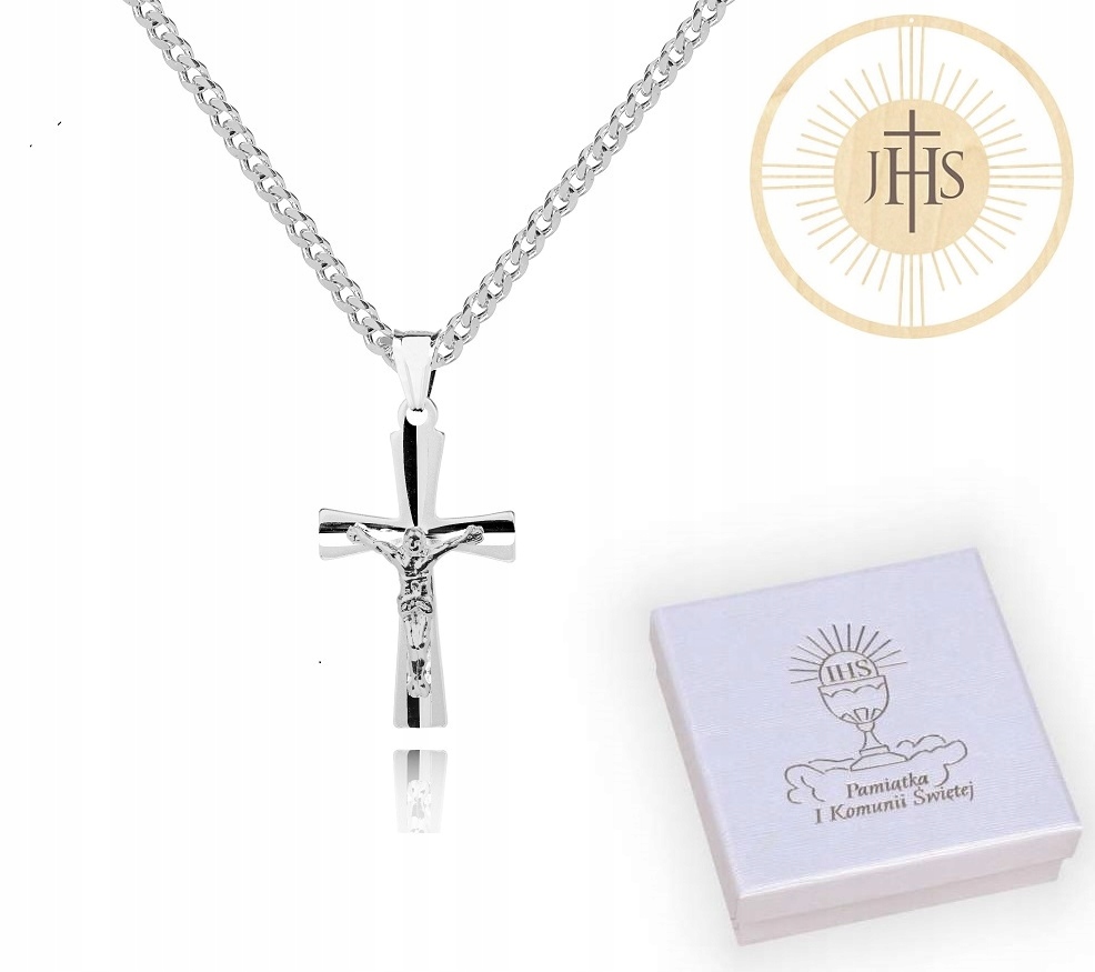 Svaté Přijímání Stříbrný řetízek 50 cm Křížek katolický kříž LK43X