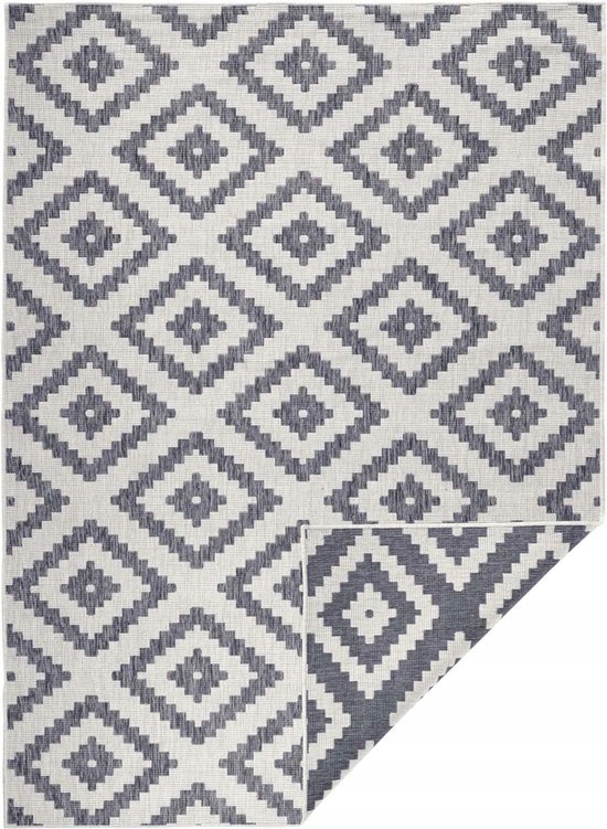 Koberec na terasu 200x290 cm obojstranný, šnúrkový, plochý, šedo-krémový