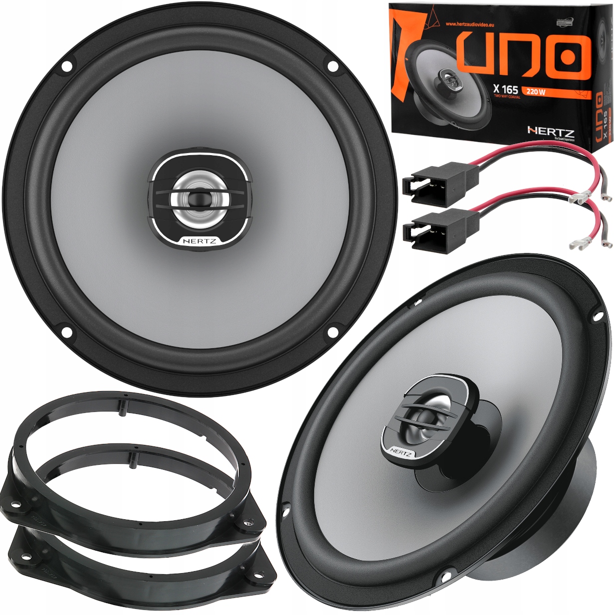 GŁOŚNIKI SAMOCHODOWE HERTZ 165MM DO FIAT GRANDE PUNTO DYSTANSE + ADAPTERY