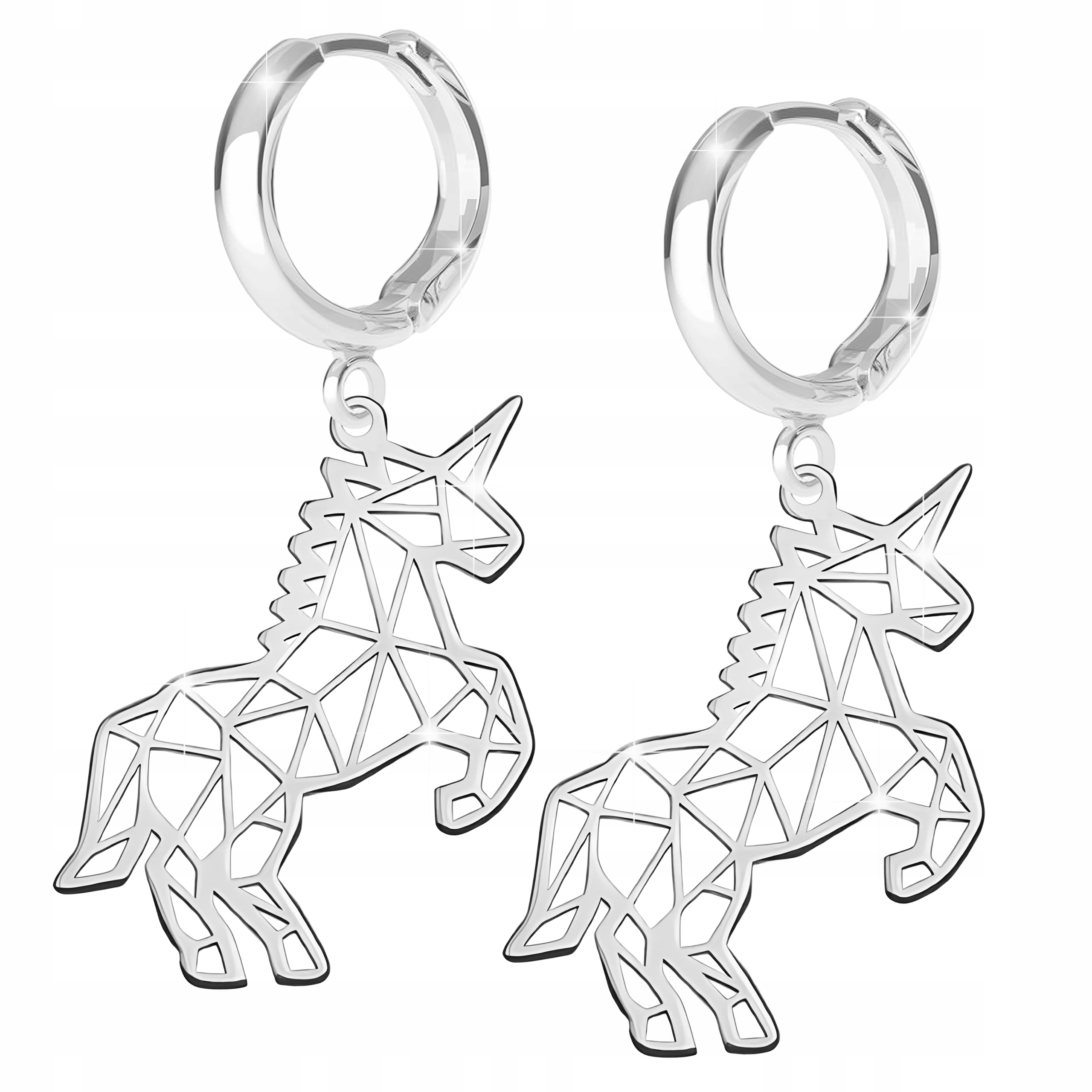 Stříbrné Náušnice 925 Velké Jednorožci Ažurové Plíšky Origami Jednorožec
