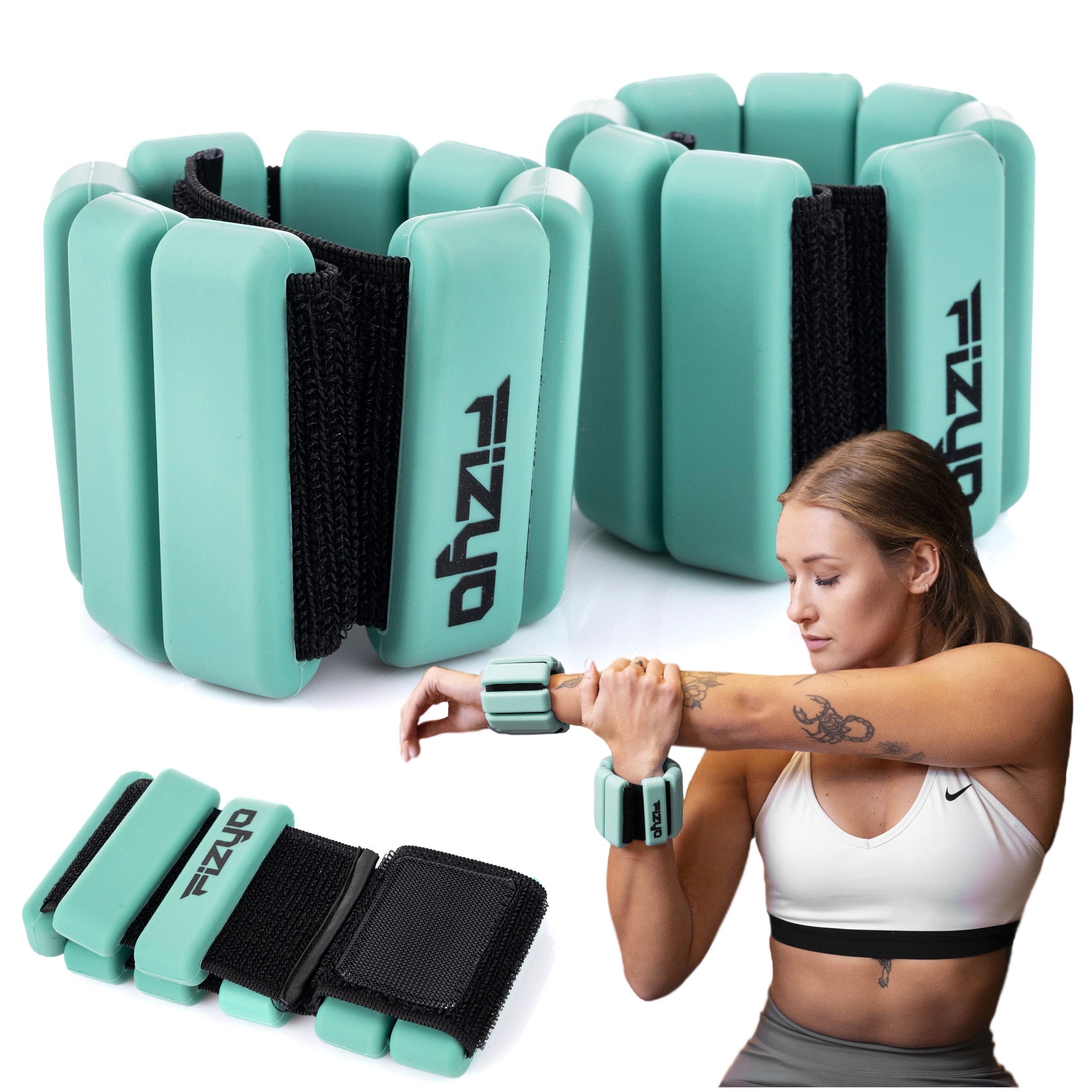 Silikonowe Obciążniki na Kostki Nadgarstki Fizyo 2x900g Regulowane Zielone