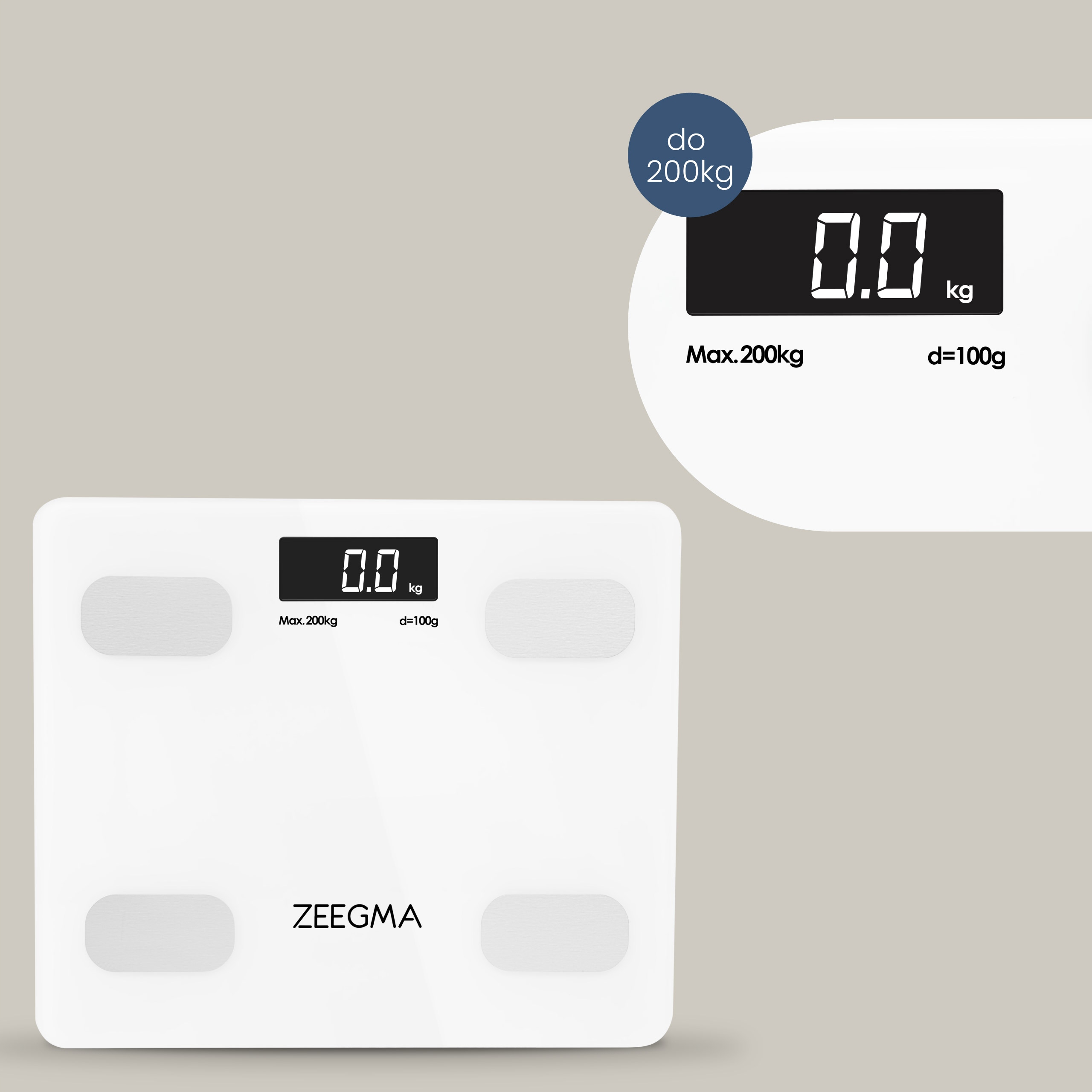 Waga łazienkowa analityczna ZEEGMA Gewit 17w1 do 200kg Aplikacja BIAŁA Marka ZEEGMA