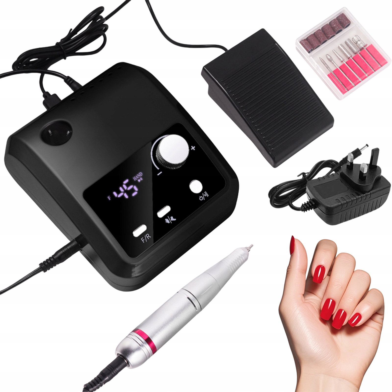 Profesionální Bruska Na Nehty 45000 Rpm S Nožním Pedálem A Sadou Black