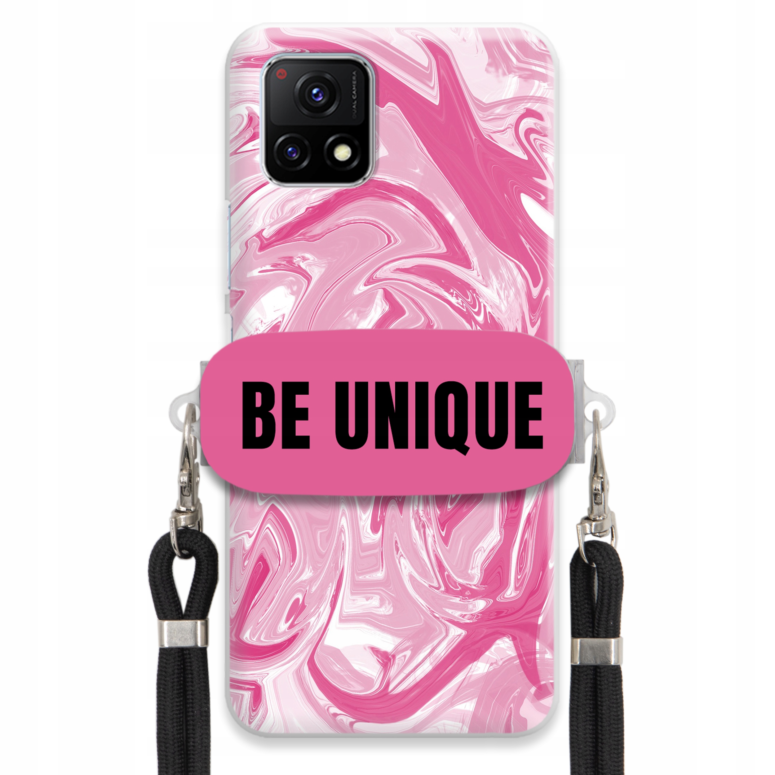 Puzdro pre Vivo Y55 5G držiak šnúrka Čierna Ružová Mramor Be Unique