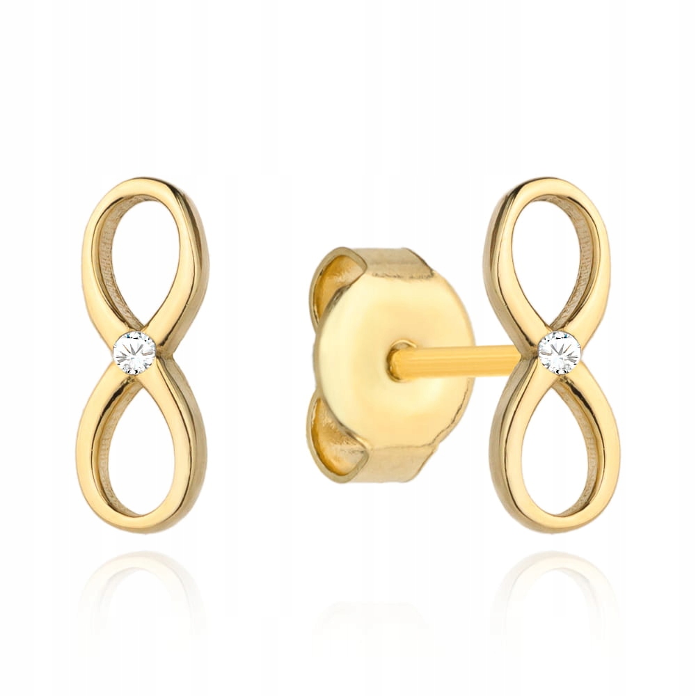 Zlaté náušnice 585 nekonečna 14kt s bílou zirkonií 0.84g Infinity