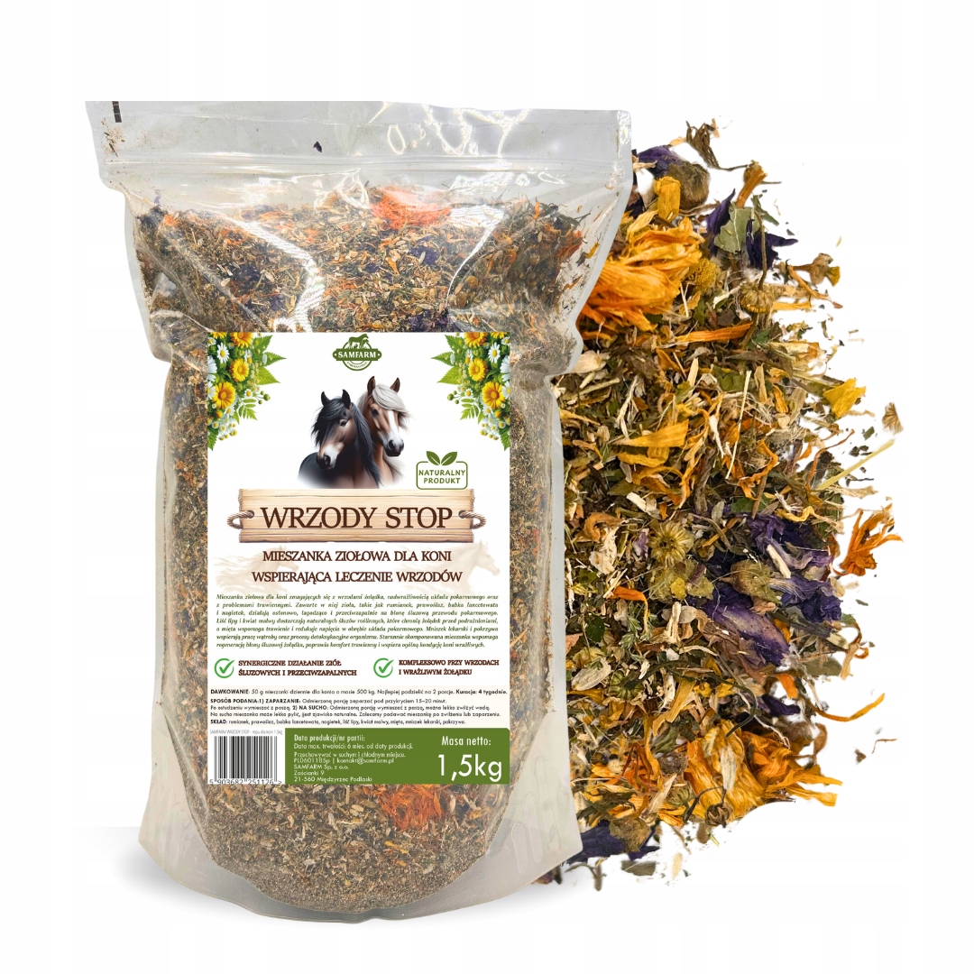 Wrzody Stop mieszanka ziołowa na wrzody dla koni 1,5kg Samfarm