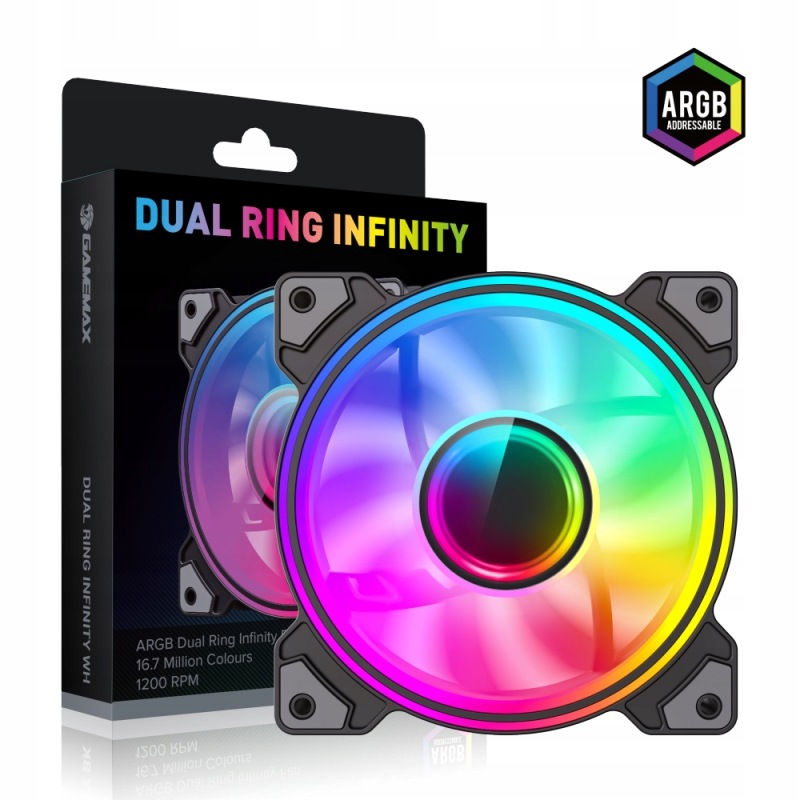 Gamemax Wentylator Obudowy Dual Ring Infinity Czarny 120 mm