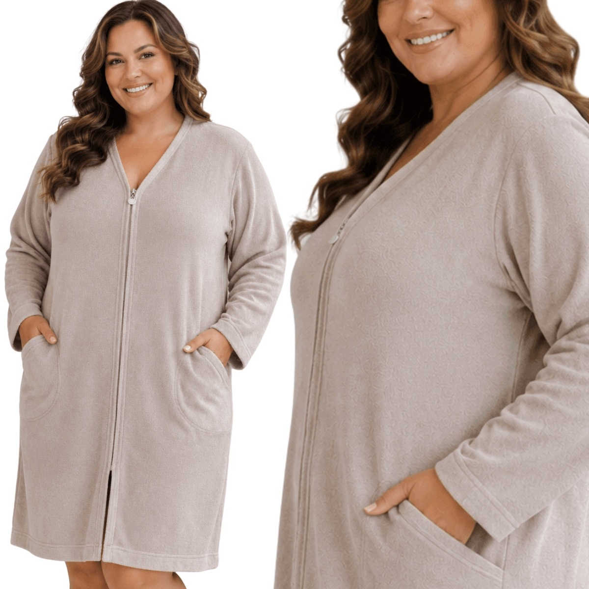 Dámský bavlněný župan na zip, nadměrná velikost 3686 Plus Size XXL