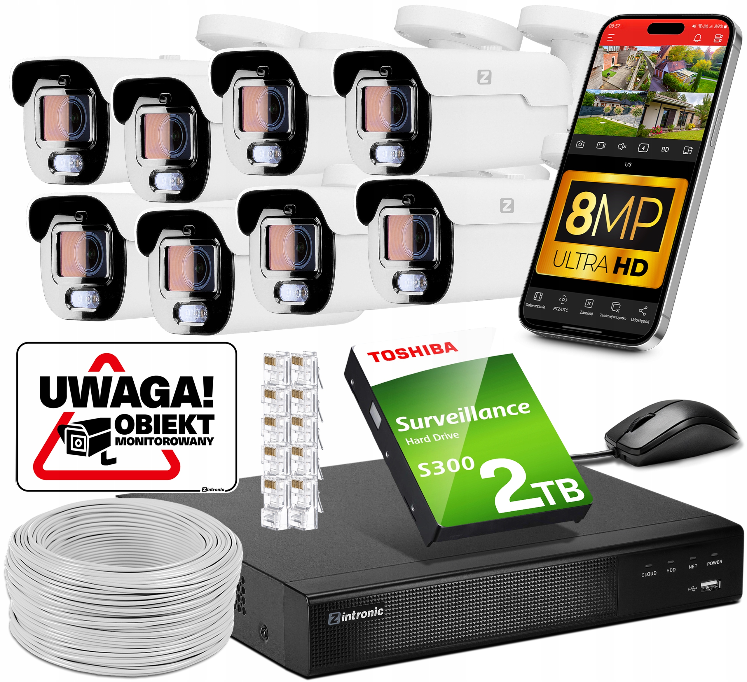Sada pro Monitoring do kanceláře 8 kamer Zintronic venkovní Ip Poe 8MPx