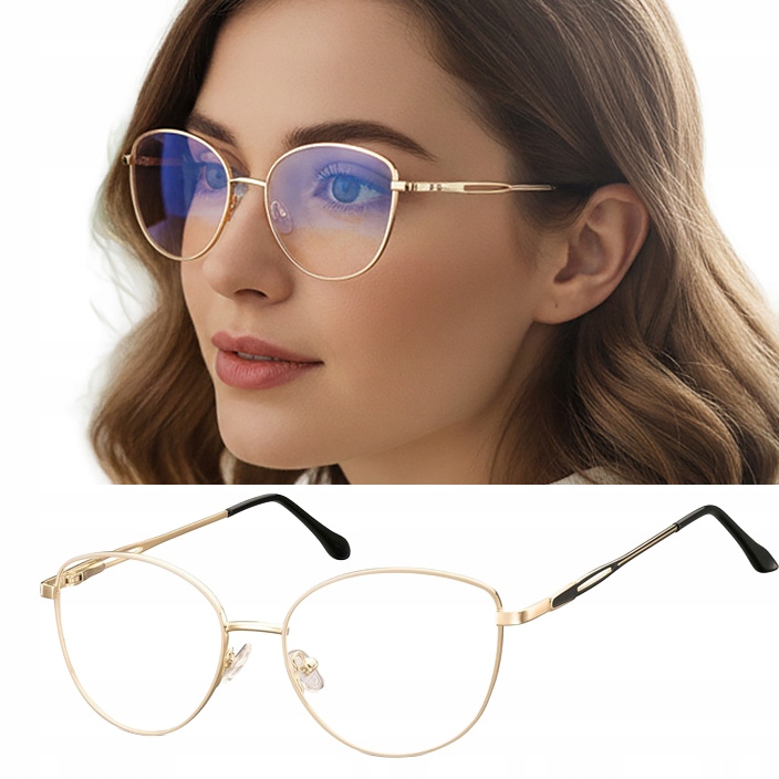 Okulary Oprawki Damskie Piękne Metalowe Złote Ce Soczewka Demo 52-17-142