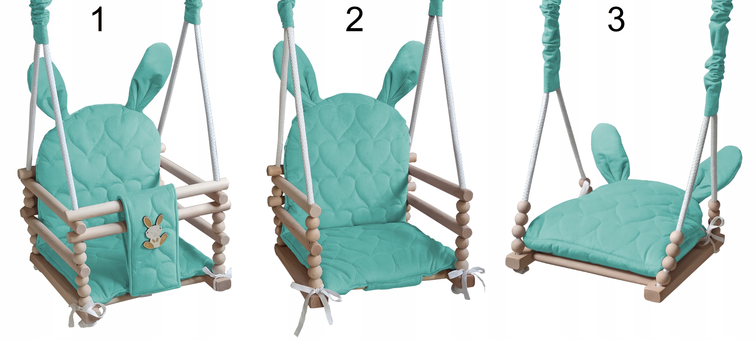 Drewniana huśtawka dla dzieci do domu ogrodu KRÓLICZEK Wiek dziecka 6 m +