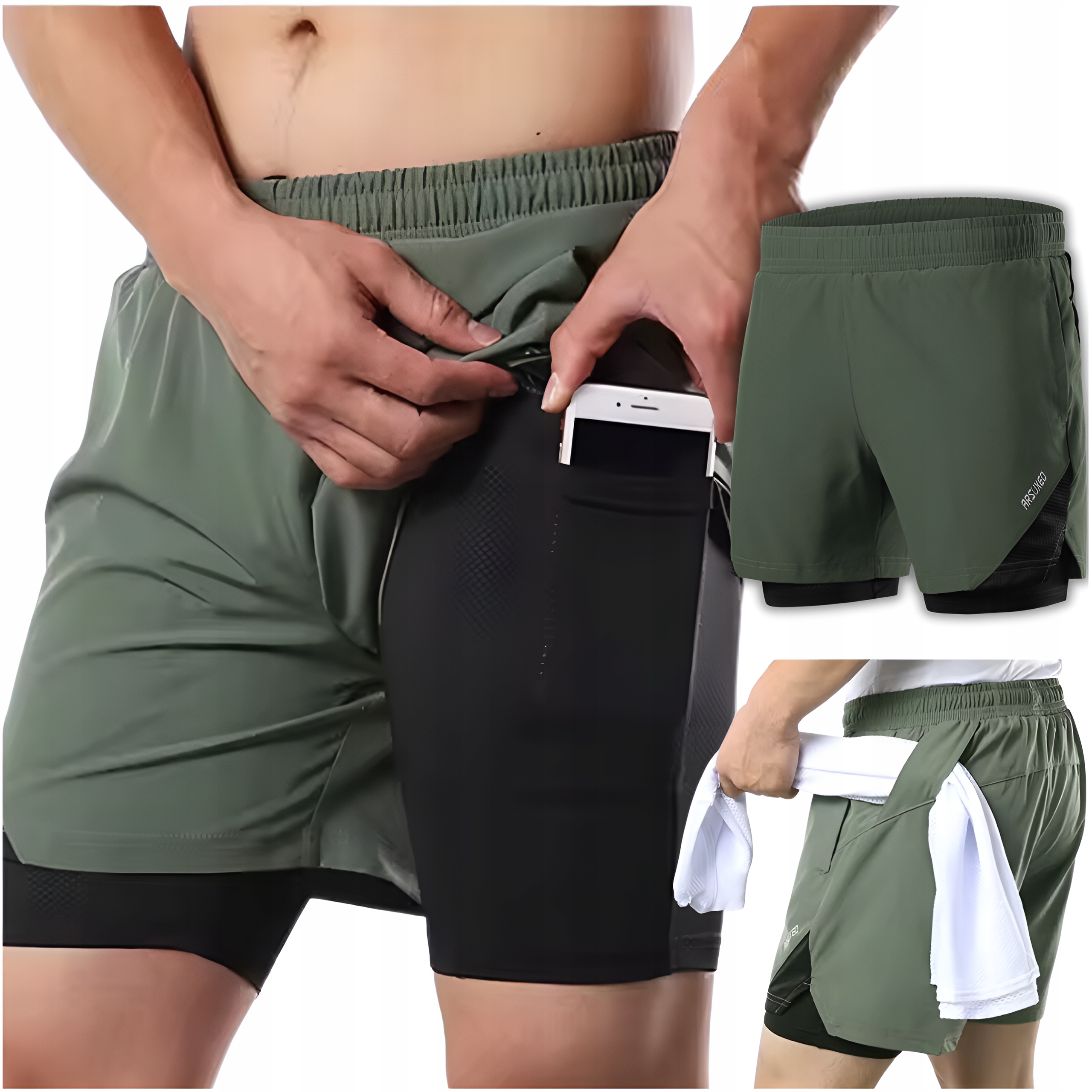 Мужские шорты для бега, 2 в 1, для велоспорта, спортивные, RG ARSUXEO