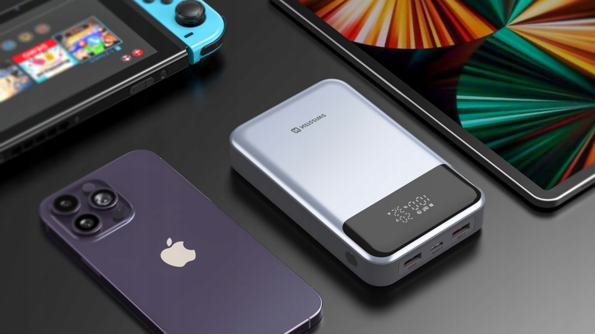 Powerbank SWISSTEN 20000 mAh 100W do laptopa smartfona 2x USB-A 1x USB-C Pojemność akumulatora 20000 mAh