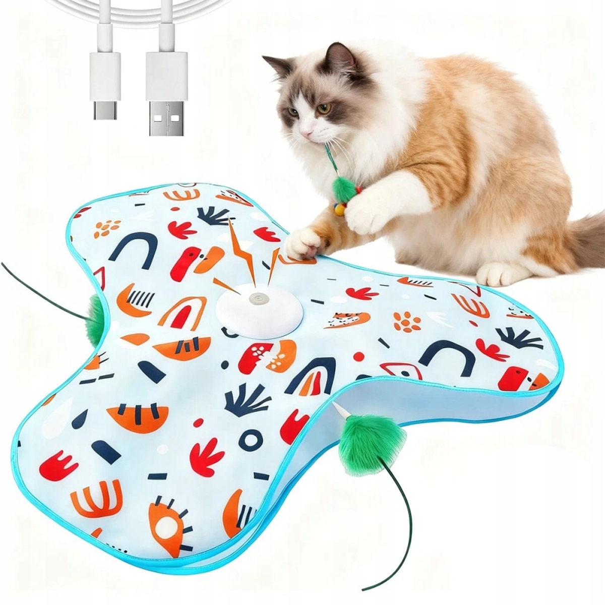 Levně Interaktivní hračka pro kočky s pružinou, povlak s květinovým vzorem