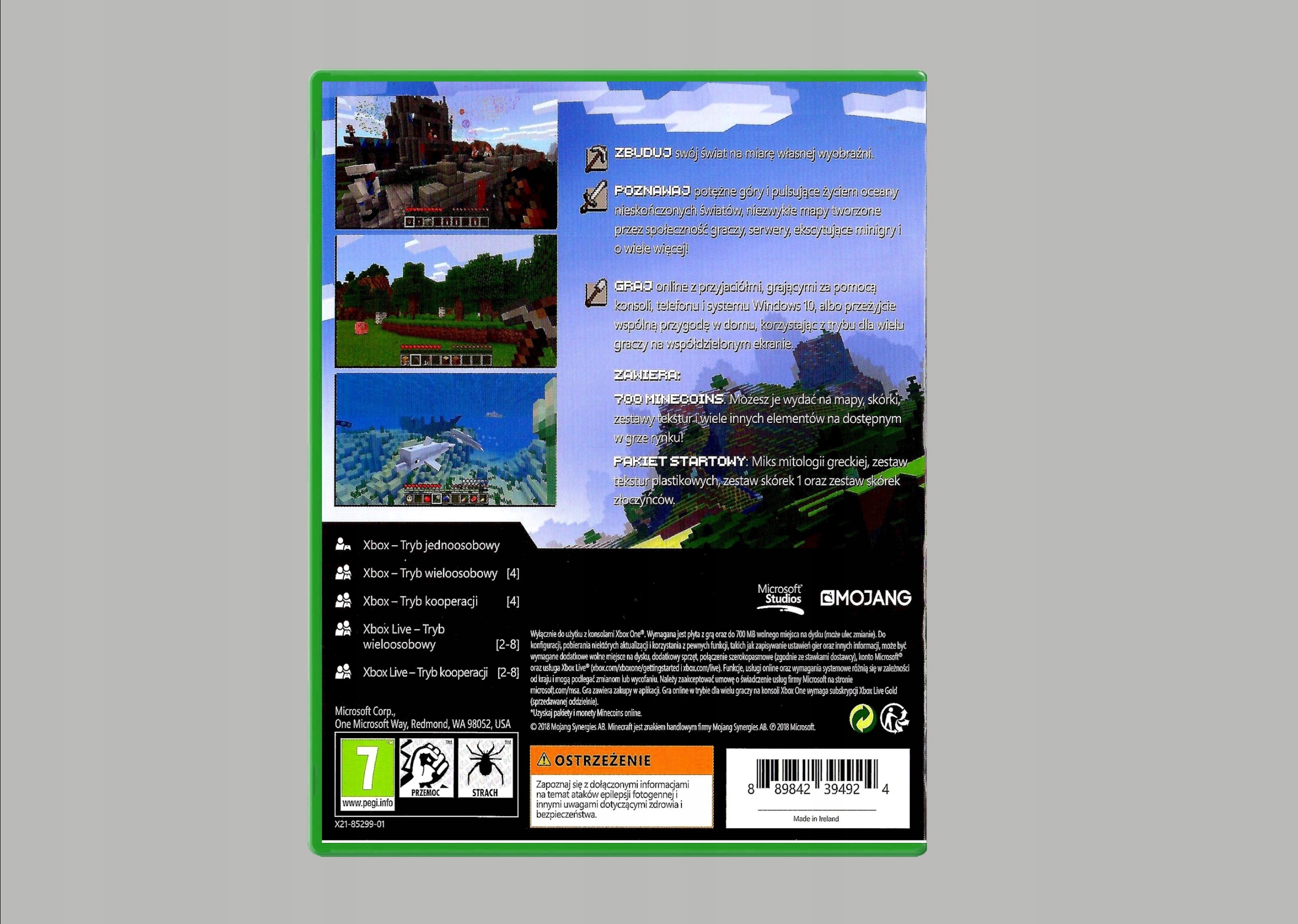 dla dzieci XBOX ONE MINECRAFT Polskie Wyd Po Polsku PL UWOLNIJ KREATYWNOŚĆ Tryb gry multiplayer singleplayer