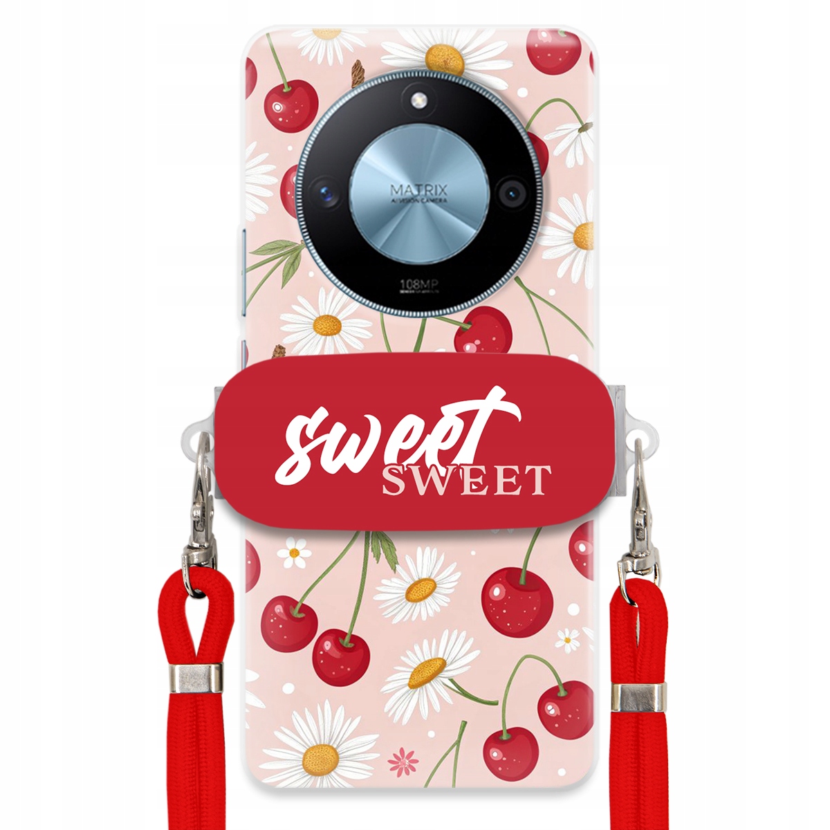 Pouzdro pro Honor Magic 6 Lite Červené vodítko držák Sweet Sweet Višňový Květ