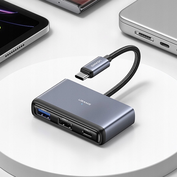 USAMS Adapter HUB 5w1 USB 2.0/USB 3.0/ USB-C/TF/SD szary/ Marka Usams