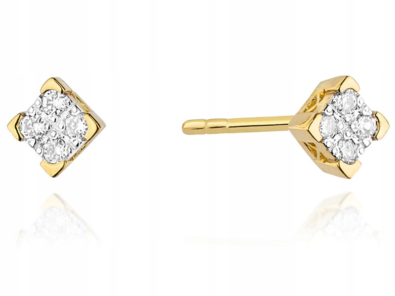 Zlaté náušnice 585 Čtvercové Brilianty 1,00 g s diamanty na tyčince, módní