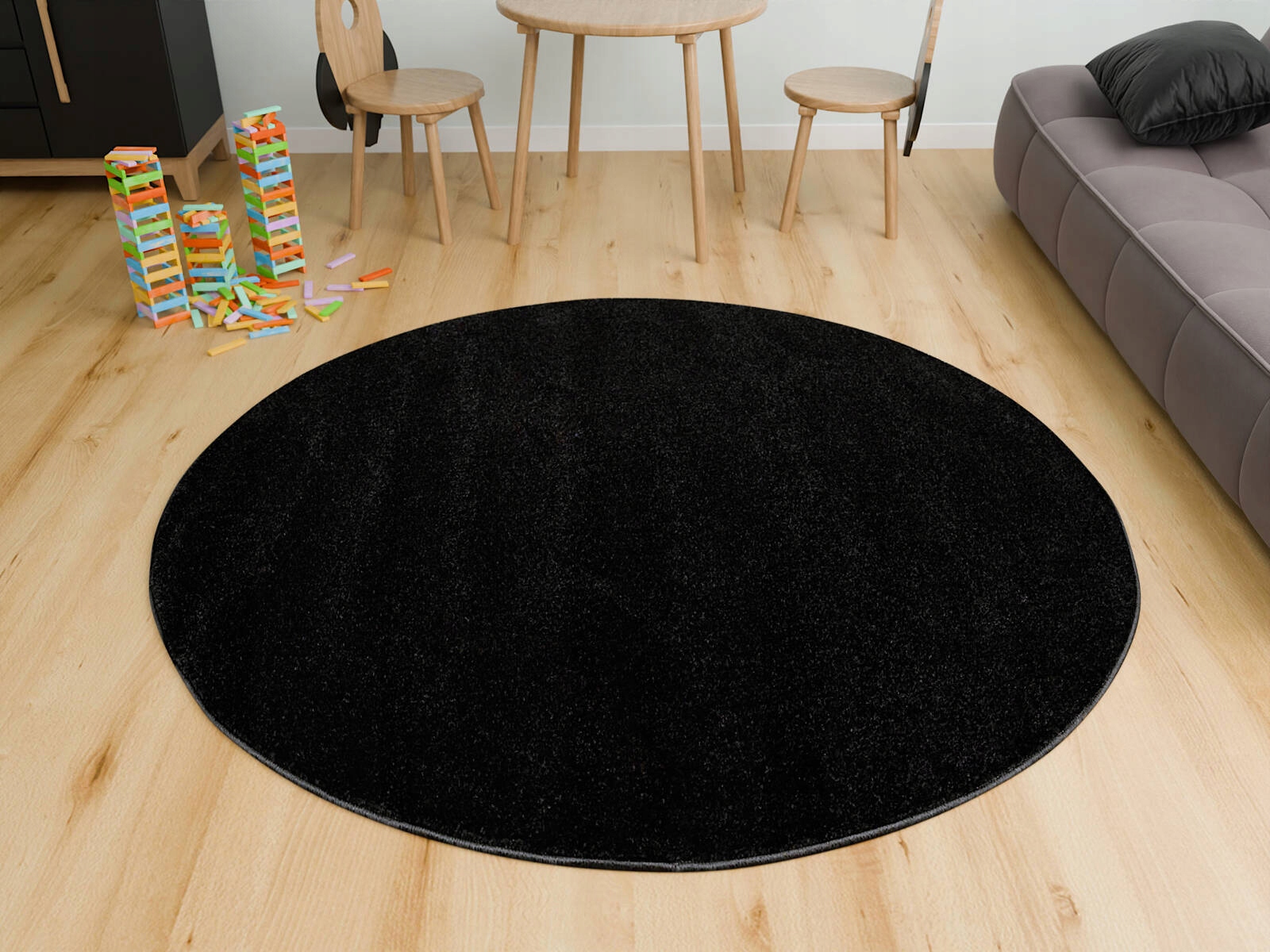 DYWAN OKRĄGŁY CZARNY MODNY MIĘKKIE RUNO DO SALONU POKOJU LIMA śr. 160 cm Grubość 11 mm